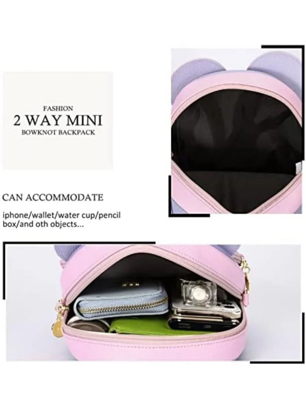 Cute Mini Backpack with Bowknot, Polka Dot Design, Small Convertible Daypack